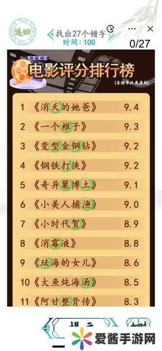 汉字找茬王电影排行榜攻略 找出27个错字答案一览[多图]图片1